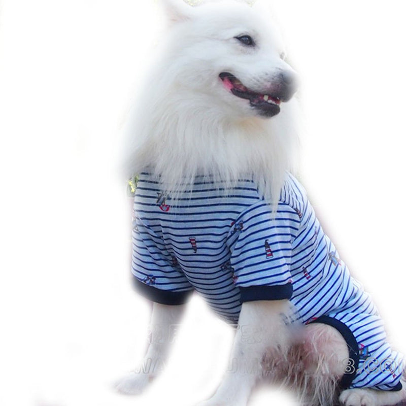 [Australia] - FLAdorepet Strip Big Large Dog Labrador Jumpsuit Hoodie Clothes Cotton Dog Pajamas Jacket Coat Golden Retriever Dog Clothing for Large Dog 3XL Blue 