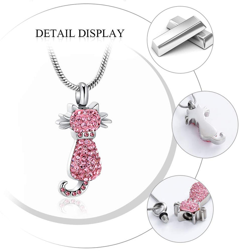 [Australia] - Imrsanl Lovely Cat Urn Necklace Memorial Pendant for Ashes Holder Stainless Steel Keepsake Cremation Jewelry for Pet Ashes Pink 