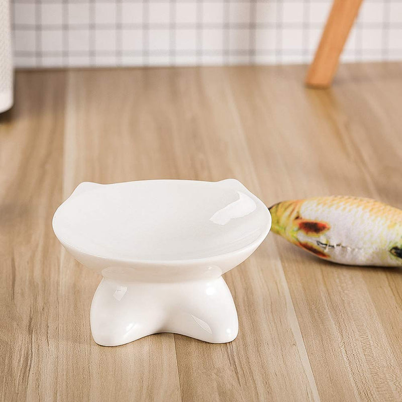 HCHLQLZ White Ceramic Tilted Elevated Cat Dog Bowl Raised Cat Food Water Bowl Dish no spill Pet Comfort Feeding Bowls - PawsPlanet Australia