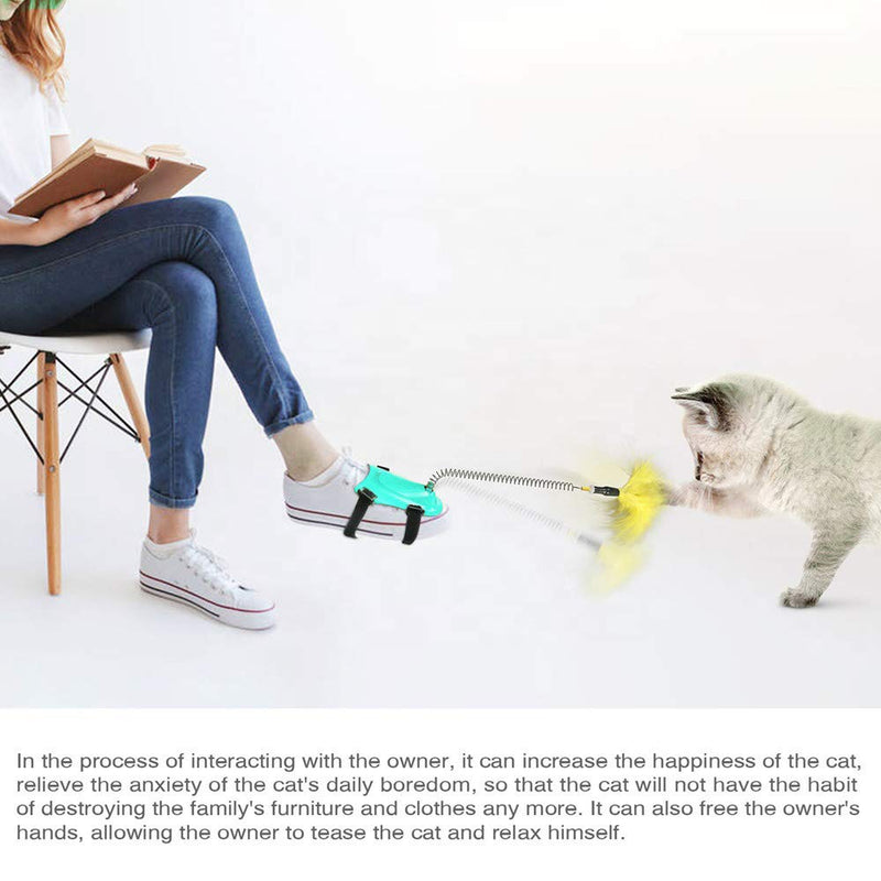 e-Times Cat Feather Toy, Interactive Cat Teaser Toy, Feet Control Cat Feather Wand, Tie on Shoes Free Your Hand to Play with Kitten. - PawsPlanet Australia