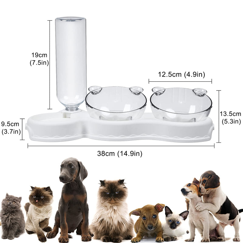 3-in-1 cat bowl, dog bowl, cat dog food bowl and drinking bowl, feeding station for cats and dogs, 15° inclined pet feeding bowl for wet and dry food or treats (white) light grey - PawsPlanet Australia