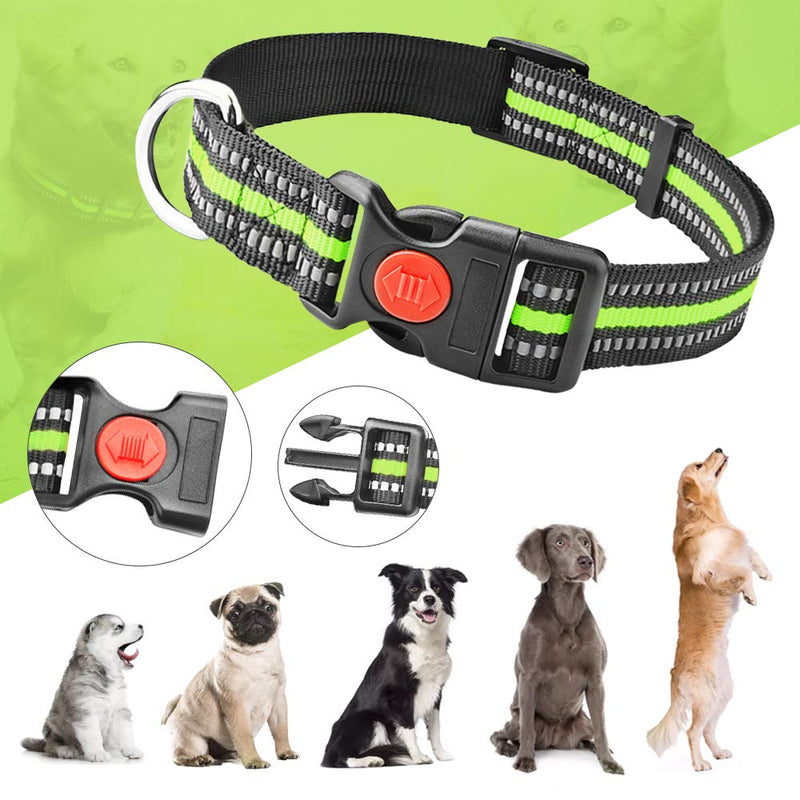 [Australia] - Carooyac Reflective Dog Collar, Adjustable Safety Dog Collar with Quick Release Buckle, Nylon Dog Collars for Small Medium Large Dogs Collar Small(10"-15"/25CM-38CM) Green Collar 