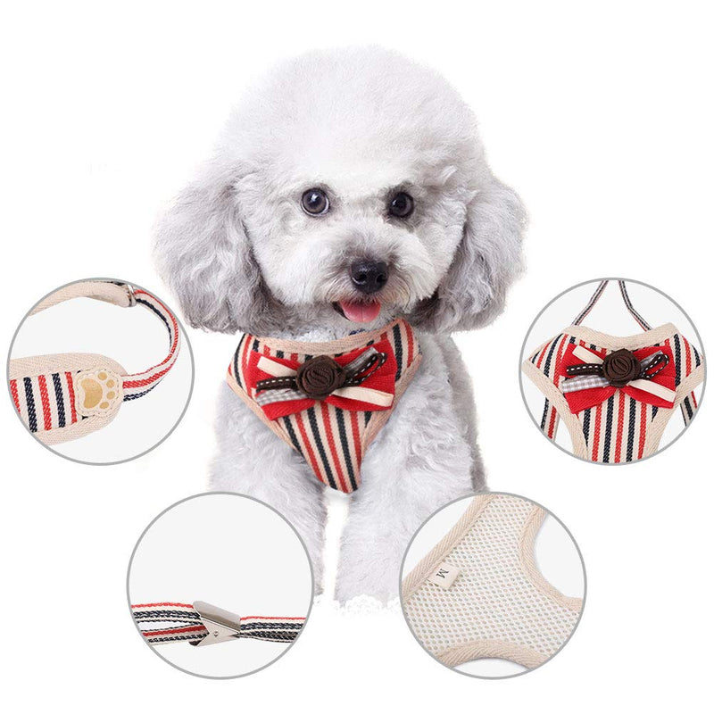 [Australia] - HALOViE Small Dog Harness with Leash, Fashionable Puppy Cat Striped Harness Breathable Soft Mesh for Small Medium Pet Doggy Doggie Kitten XS Red 