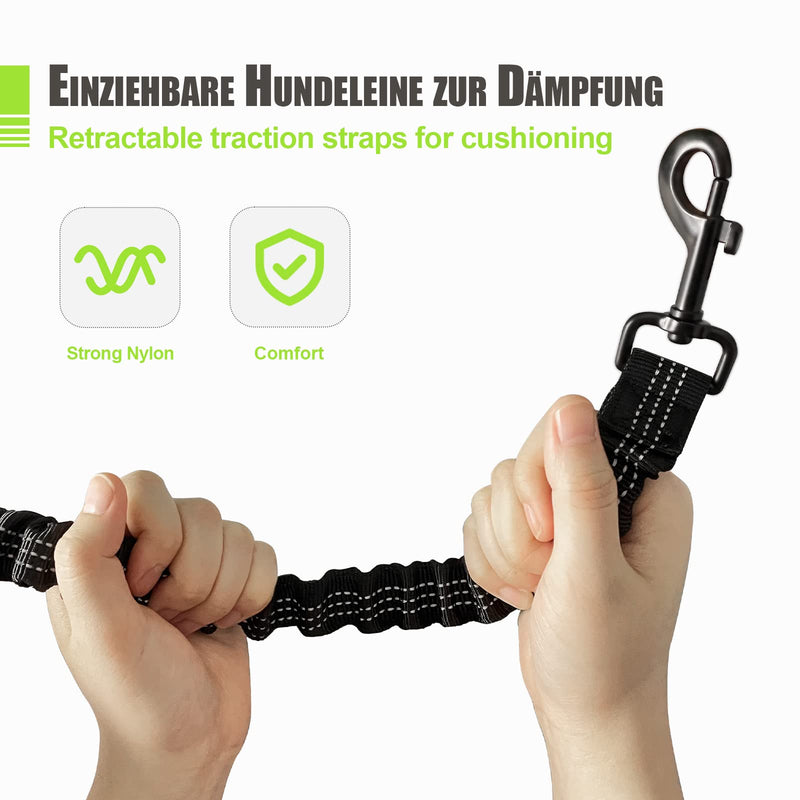 Snocyo jogging leash for dogs, jogging dog leash for medium and large dogs, elastic and reflective dog leash, retractable leash with double handle and waist belt for one dog, black and green - PawsPlanet Australia