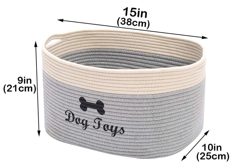 Morezi soft rope dog toy basket with handle, large dog bin, pet bed, pet toy box- Perfect for organizing pet toys, blankets, leashes - GreyWhite Dog Grey White - PawsPlanet Australia