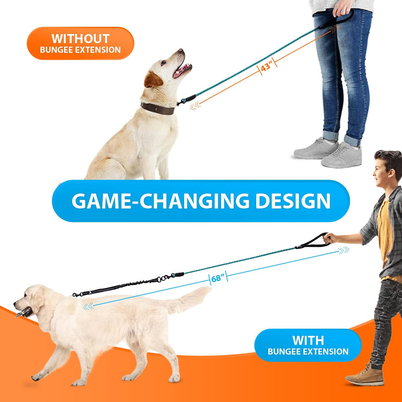 Dog leash with bungee extension for large and medium-sized dogs with shock absorber | Reflective Elastic Dog Leash for Walking (Teal, For ONE Dog) Teal - PawsPlanet Australia