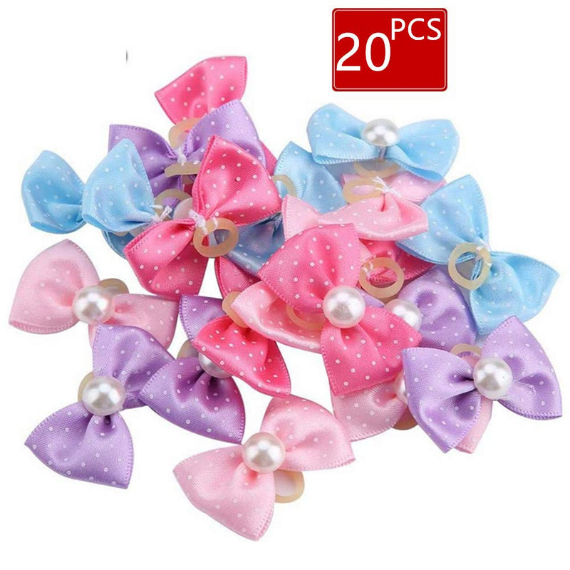 NA 20Pcs Dog Hair Bows with Elastic Rubber Bands Pearl Bow Pattern Hair Rope Set Hair Band Pet Grooming Products Puppy Grooming Hair Accessories for Puppies Cats and Other Small Pets - PawsPlanet Australia