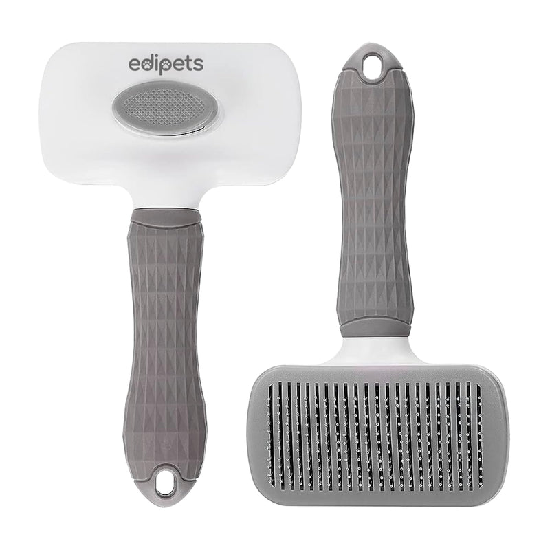 Edipets, cat brush, dog brush, long hair, self-cleaning, steel and silicone bristles, remove dead hair, ergonomic, pet accessories (gray) gray - PawsPlanet Australia