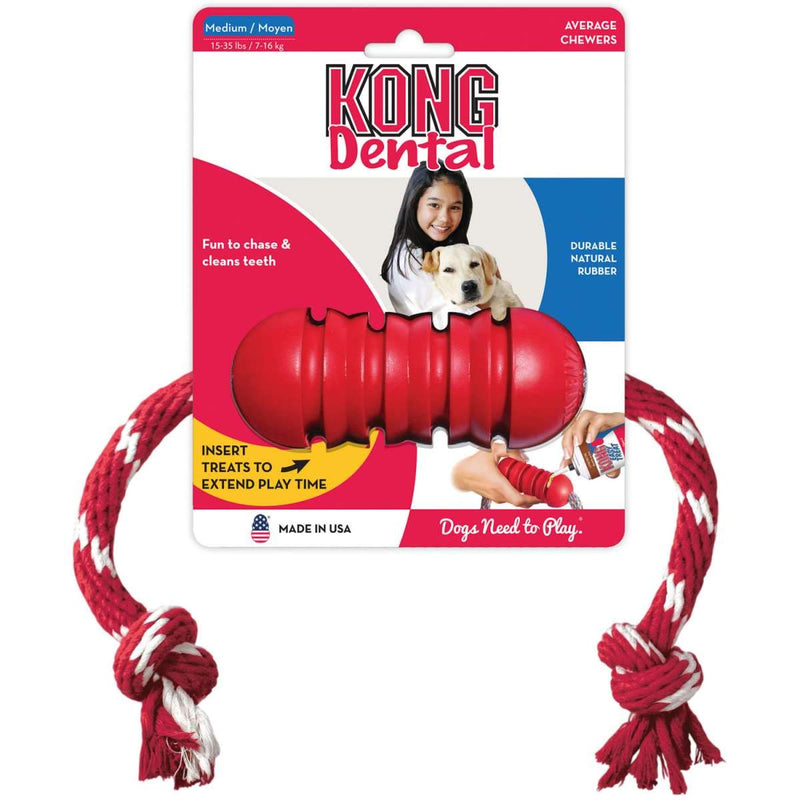 KONG Dental with Rope Dog Toy, Small, Red - PawsPlanet Australia