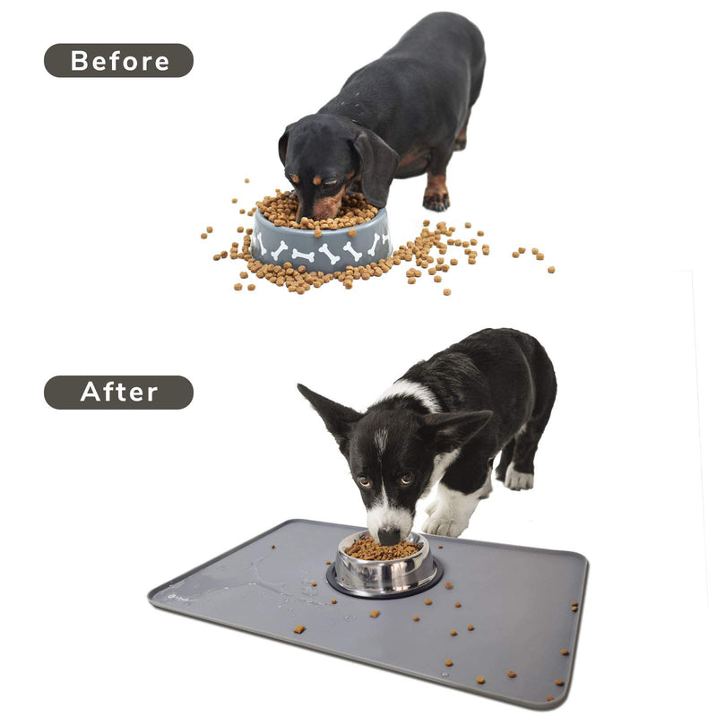 LumoLeaf Silicone Waterproof Anti-Slip Pet Food and Water Bowl Mat (22" x 13.5", Dark Grey) 22" x 13.5" - PawsPlanet Australia