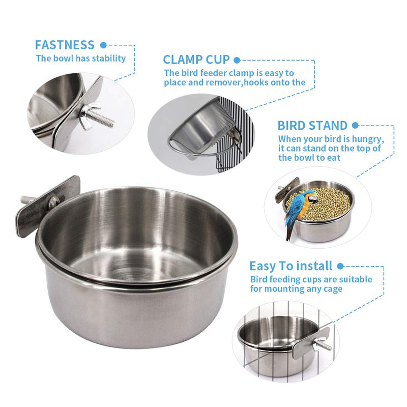 [Australia] - Bird Feeding Dish Cups,Parrot Feeding Bowl Clamp Holder,10-16oz Stainless Steel Coop Cups,Bird Cage Food & Water Bowl for Small Animal Parakeet Conure Cockatiels Budgie Chinchilla Lovebird 2-Pack 