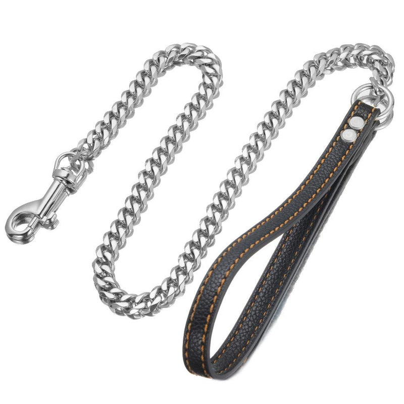 [Australia] - GZMZC Dog Leash 2ft 3ft 4ft Long Chew Proof Indestructible Stainless Steel Best Cool Leash Chain Link for Small Medium Large Dog with Leather Handle 3ft(36 inch) for Medium Dog 