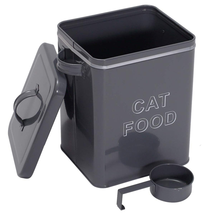 Pethiy Cat Food and Treats Containers Set with Scoop for Cats or Dogs -Tight Fitting Wood Lids - Coated Carbon Steel - Storage Canister Tins-Cat Gray - PawsPlanet Australia