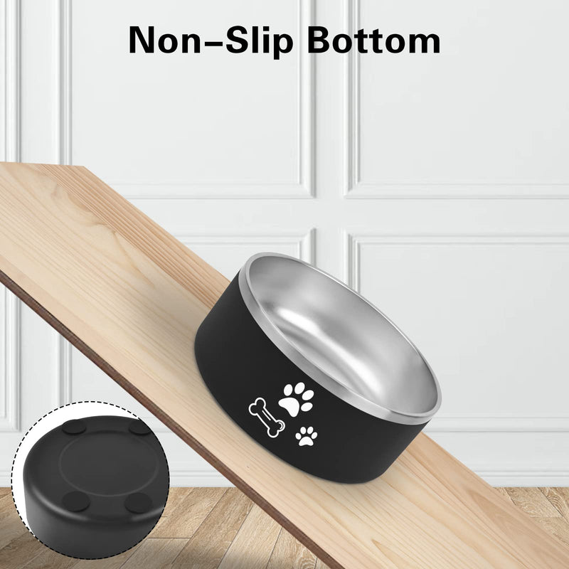 Stainless Steel Dog Bowl, Non-Spill Water and Food Dog Bowl with 8pcs Anti-Slip Silicone Stickers, Metal Dog Bowls, Stainless Steel Food Bowl for Medium Large Dogs, Cats, Pets - 64 Oz (8 Cup) Black - PawsPlanet Australia
