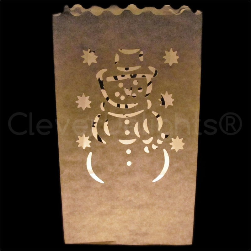 CleverDelights White Luminary Bags - 30 Count - Snowman Design - Flame Resistant Paper - Christmas Holiday Outdoor Decorations - Party and Event Decor - Luminaria Candle Bag - Thirty Bags - PawsPlanet Australia