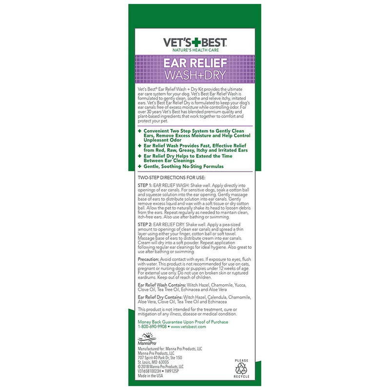 Vet's Best Dog Ear Cleaner Kit, Multi-Symptom Ear Relief Wash & Dry Treatment, Alcohol Free - PawsPlanet Australia