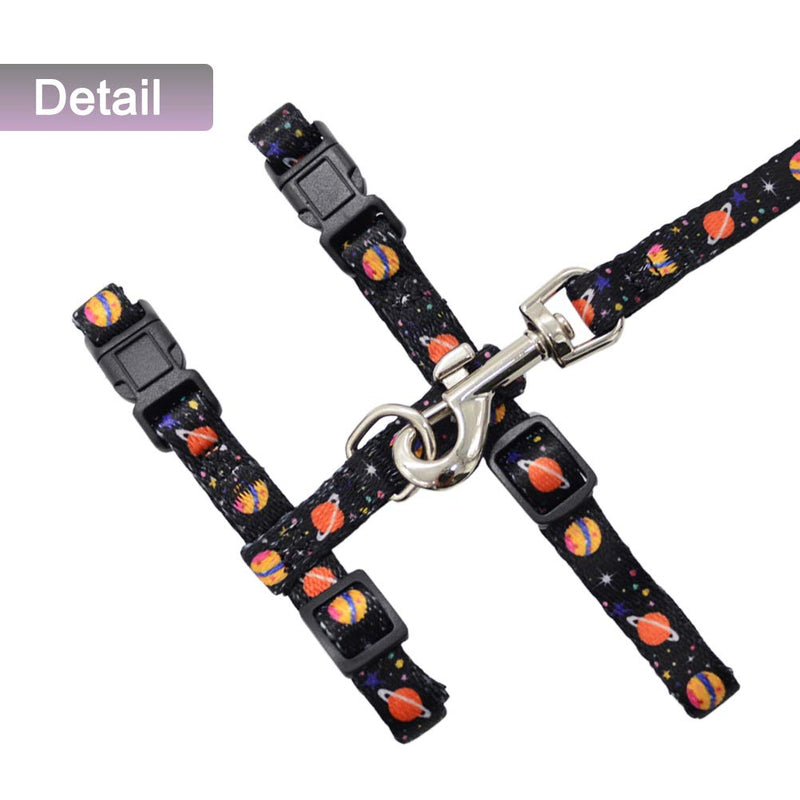 Cat Harness and Leash Set for Outdoor Walking Escape Proof Adjustable Soft Safety Strap with Galaxy Element Design Black Colorful Galaxy - PawsPlanet Australia