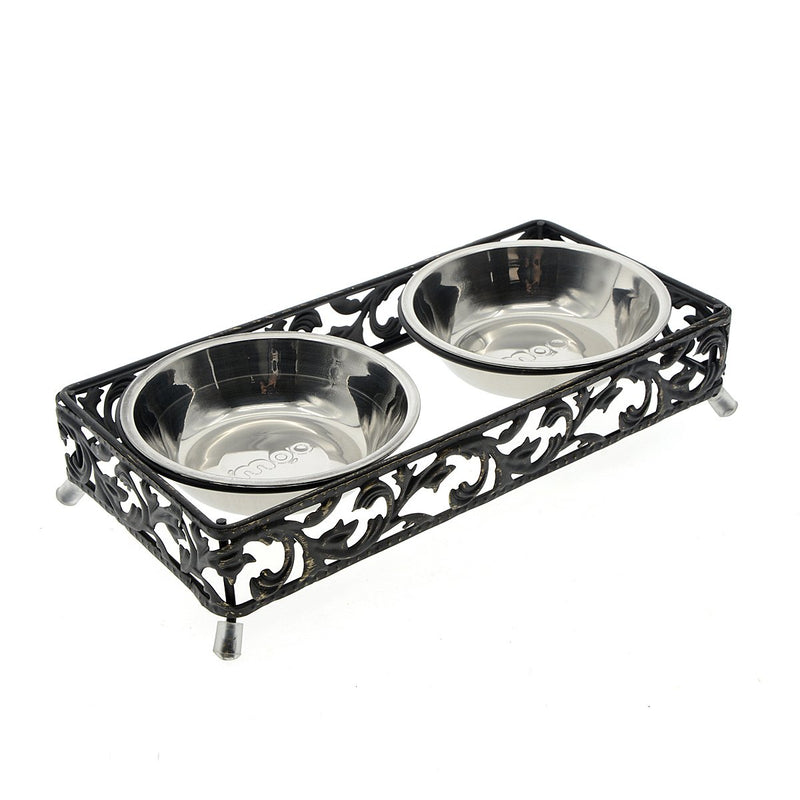 [Australia] - Saim Stainless Steel Raised Pet Bowls for Small Dogs and Cats Elevated Food and Water Bowls w Antique Metal Stand 