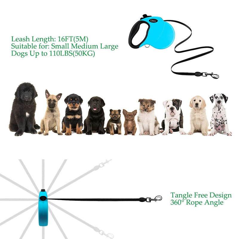 ETACCU Retractable Dog Leads Robust 5M Retractable Lead with One-Button Locking System, Non-Slip Handle, Tangle Free, Reflective Retractable Dog Lead for Medium/Large Dogs up to 50KG (Blue) L 丨5M 丨Blue 丨up to 50KG - PawsPlanet Australia