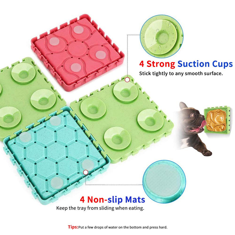 WishLotus Slow Feeder Dog Bowl Lick Tray with Suctions 4pcs Detachable & Separately Use Non Slip Dog Slow Feeder Fruit Wet and Dry Slow Eating Tray for Pet Bath, Train and Groom (Green+Red+Blue) Green+Red+Blue - PawsPlanet Australia