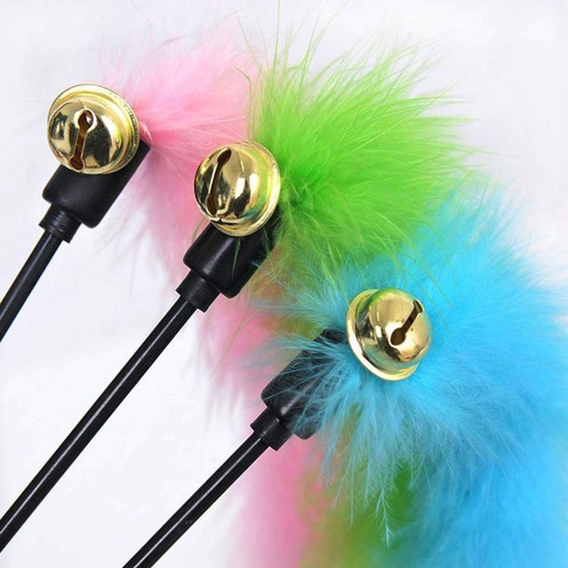 [Australia] - SPDD Feather Interactive Cat Toys Wand Cat Supplies Colorful Feather Tease Cat Rod Pet Products for Kitten Cat Having Fun Exercise Playing 