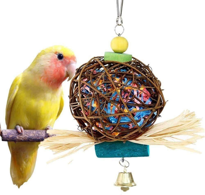 Bird Parrot Toy,Bird Chew Toy Woven Bamboo Bird Shredders,Natural Rattan Ball Come with Paper Strips and Metal Bell,Bird Parrot Toys Swing for Birds,Parakeets,Parrot Perched - PawsPlanet Australia