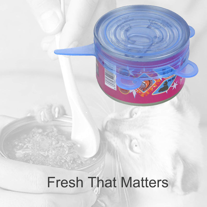 [Australia] - SLSON 6 Pack Pet Food Can Cover Stretchable 1 Fit 3 Universal Size Silicone Can Lids for Dog and Cat Food Blue 