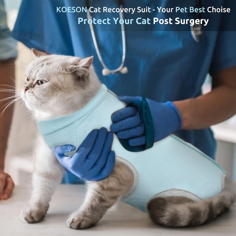 KOESON Cat Recovery Suit After Surgery Wear, Breathable Kitten E-Collar Bandages Alternative for Surgical Abdominal Wounds Skin Diseases, Anti-Licking Pet Shirt with Cute Pattern for Cats Dogs Small Blue - PawsPlanet Australia
