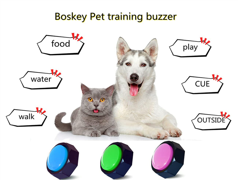 BOSKEY pet Training Button, Teach Your Dog How to Speak, Record and Play Any 30 Seconds of Your own Message A Set of 3 Colors (Including Battery) - PawsPlanet Australia