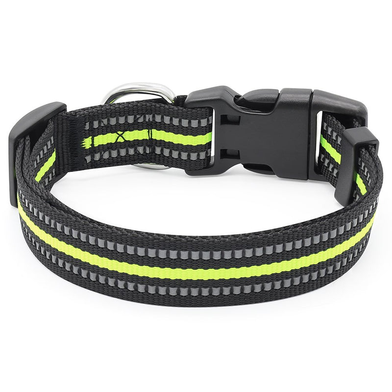 [Australia] - Vizbrite Dog Collar, Night Reflective Nylon Pet Collar, Ajustable Dog Collar for Small Medium Large X-Large Dog Large[13.2-20.1 inch/33.6-51 cm] Green/Black 