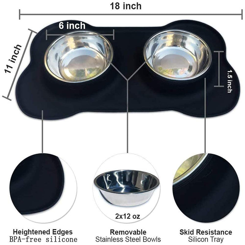 Louis Donné Dog and Cat Bowls Stainless Steel Water and Food Feeder, Removable Pet Bowls with Non Spill Skid Resistant Silicone Mat for Small to Large Dogs and Cats (400ml Each, Black) - PawsPlanet Australia