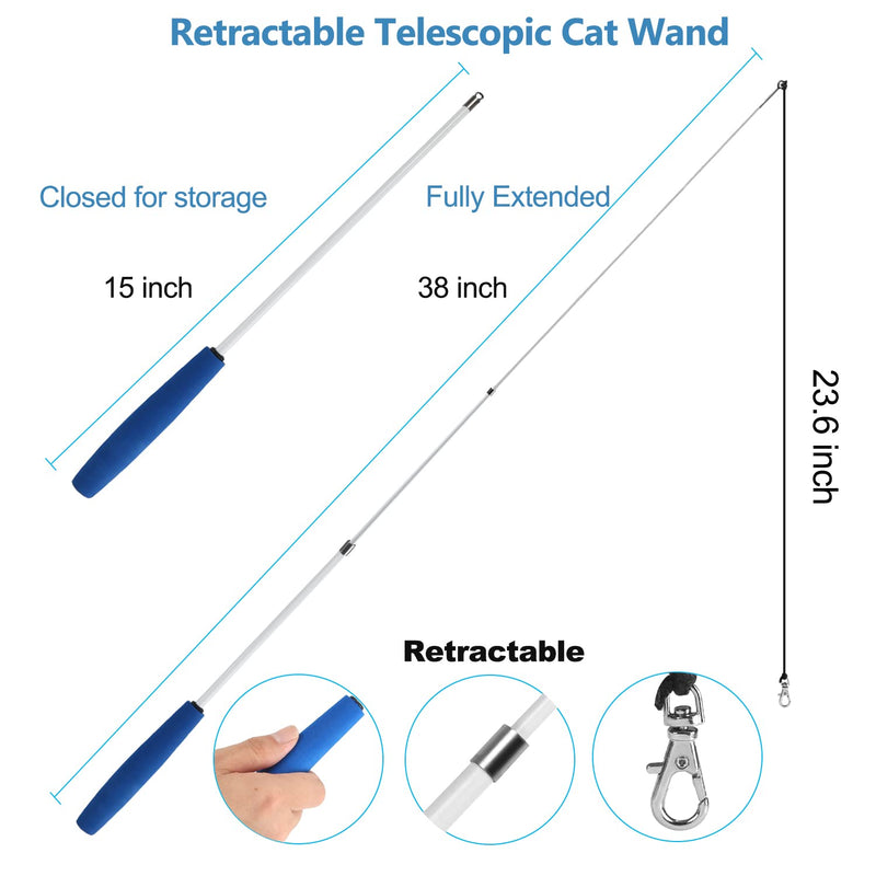 Cat Toys Kitten Toys, Interactive Cat Toy 2pcs Retractable Cat Wand Toy & 7pcs Natural Cat Feather Teaser Toys Refills, Telescopic Cat Fishing Pole Toy for Indoor Cats Gifts, Kitty Toys for Exercise - PawsPlanet Australia