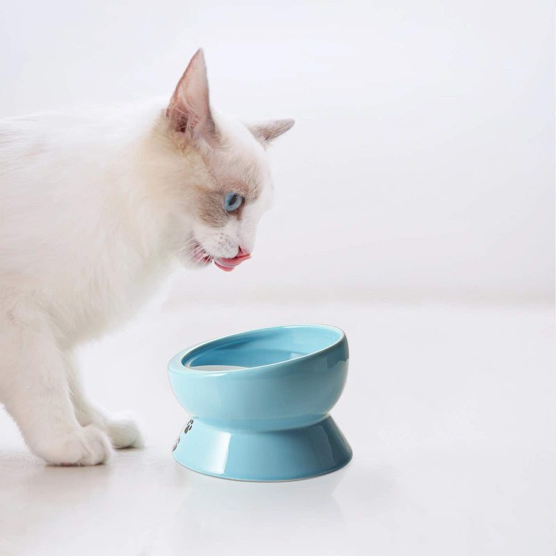 Y YHY Elevated Cat Food Bowl, Raised Pet Food and Water Bowl, Cat and Small Dog Bowl, Tilted Ceramic Cat Water Bowl No Spill,15oz, Dishwasher Safe Lake Blue - PawsPlanet Australia