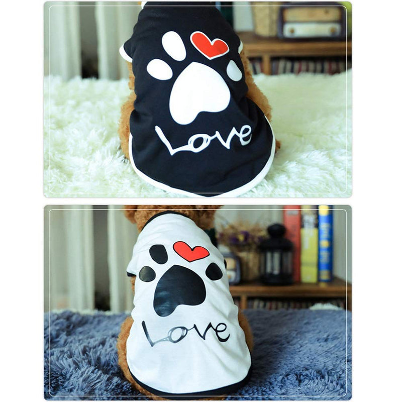 [Australia] - CheeseandU 2019 New 2Pcs Summer Dog Clothes Pet Vest Puppy Dog Cute Cool Soft Cotton Shirt with Paw Love Printed Sleeveless T-Shirt for Teddy Poodle Small Dogs Cats Clothes Pet Apparel L:Back:30cm/11.8inch Chest:40cm/15.7inch Black+White 