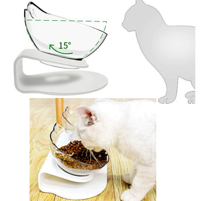 JZK Plastic transparent double cat bowls set with raised stand, detachable food water feeding bowls twin for cat and kitten - PawsPlanet Australia