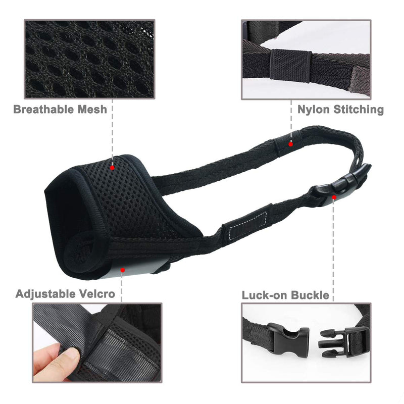 [Australia] - LUCKYPAW Dog Muzzle Anti Biting Barking and Chewing, with Comfortable Mesh Soft Fabric and Adjustable Strap, Suitable for Small, Medium and Large Dogs XS Black 