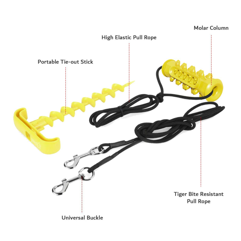 LITOLA Dog Toothbrush Chew Toy-Dog Stake Elastic Pull Rope Molar Stick Pet Tie Out Cable for Yard Outdoor Dog Toys-Yellow - PawsPlanet Australia