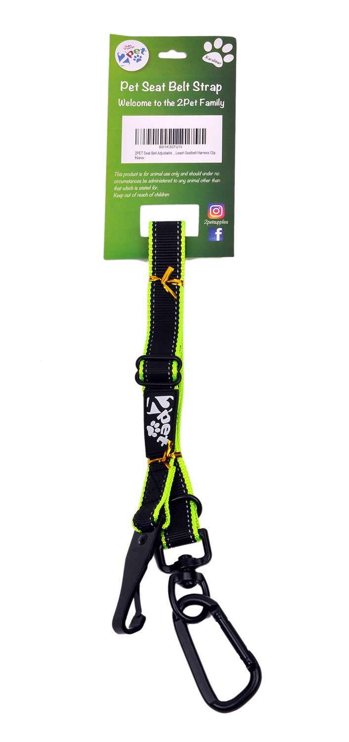 [Australia] - 2PET Dog Seatbelt Strap Adjustable Dog Seat Belt for All Breeds – Use with Harness – All Car Makes – Carabiner Clip Leash – Green and Black 