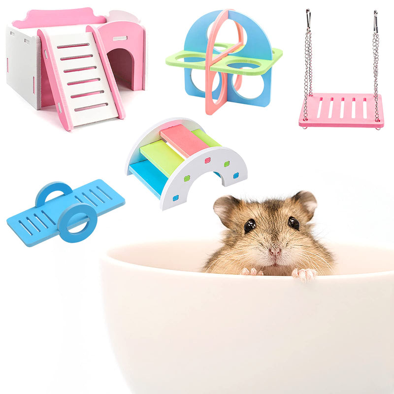 YHSKJCD 5 pieces hamster toys, DIY hamster accessories set, rocker swing house, rainbow bridge, hamster exercise toy for hamsters, rats, gerbils, small animals - PawsPlanet Australia