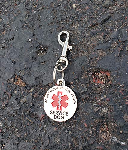 [Australia] - Activedogs Service Dog Chrome Tag - Double Sided - ADA Access Required by Federal Law with Red Medical Alert Symbol 1.25 inch. Easily to Attach to Collar, Leash or Harness Vest 