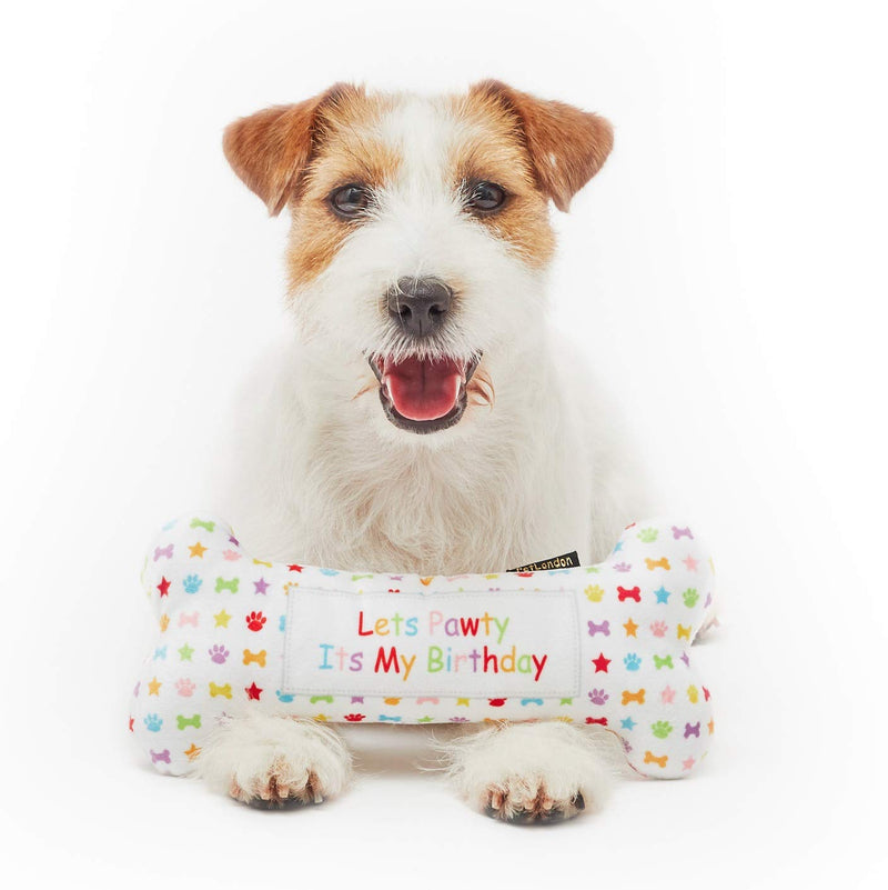 Pet London Birthday Bone Dog Toy - Celebrate Your Dog's Birthday - Plush Rainbow Pattern Dog Bone - PawsPlanet Australia