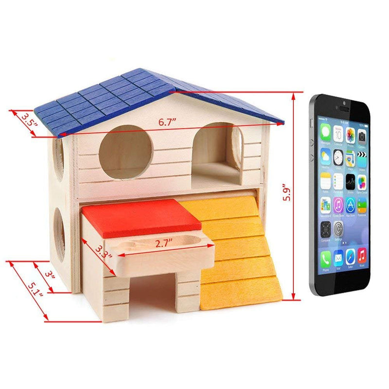 [Australia] - Mrli Pet Hamster Houses and Hideouts-Small Animal Hideout Hamster House Deluxe Two Layers Wooden Hut Play Toys Hampster Toys 