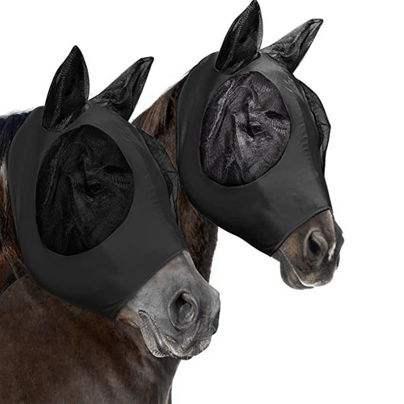 1 Piece Anti-Fly Horse Mask, Horse Mask with Earmuff Protection, Breathable Mesh, Anti-UV, Anti-Mosquito, Insect, Elastic Fly Mask (Black) - PawsPlanet Australia