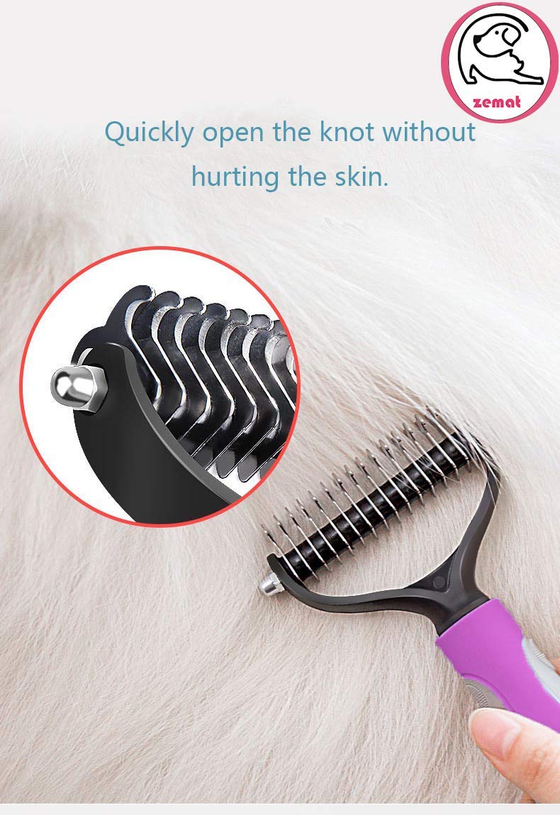 Zemat Pet Grooming Tool-Double-sided undercoat rake for dogs and cats-Safe and effective hair removal comb for removing mats and tangles- - PawsPlanet Australia