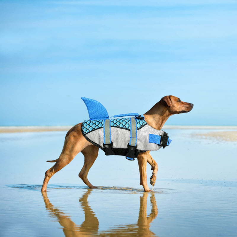 AIITLE Dog Life Jacket, Fashion Shark Pet Floatation Vest Reflective Mermaid Swimsuit with Durable Rescue Handle and Enhanced Buoyancy for Small, Medium, Large Dogs X-Small Blue - PawsPlanet Australia