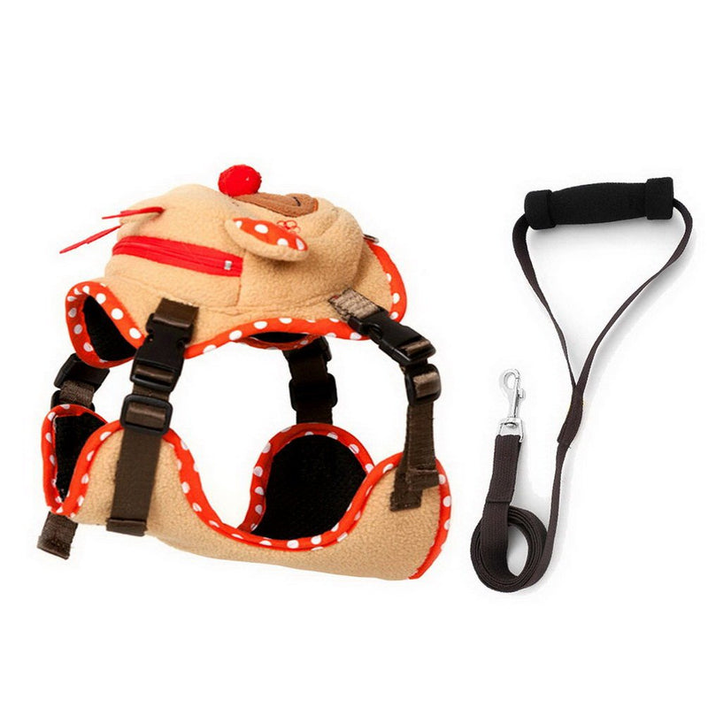 [Australia] - SMALLLEE_LUCKY_STORE Pet Reindeer Fleece Snack Treat Bag Harness Vest Leash with Handle, Beige, Large M 