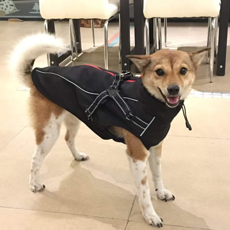 Dog Jacket with Harness, Windproof Dog Vest with Reflective Strips for Medium Large Dogs, Dog Sport Vest, Dog Winter Coat, Warm Dog Apparel with High Neckline Collar - Black - XSmall X-Small(Length: 40.6CM) - PawsPlanet Australia