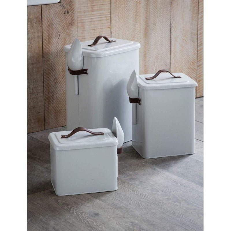 Garden Trading Pet Bin Storage with Scoop and Leather Handles Crafted in Steel Small - PawsPlanet Australia