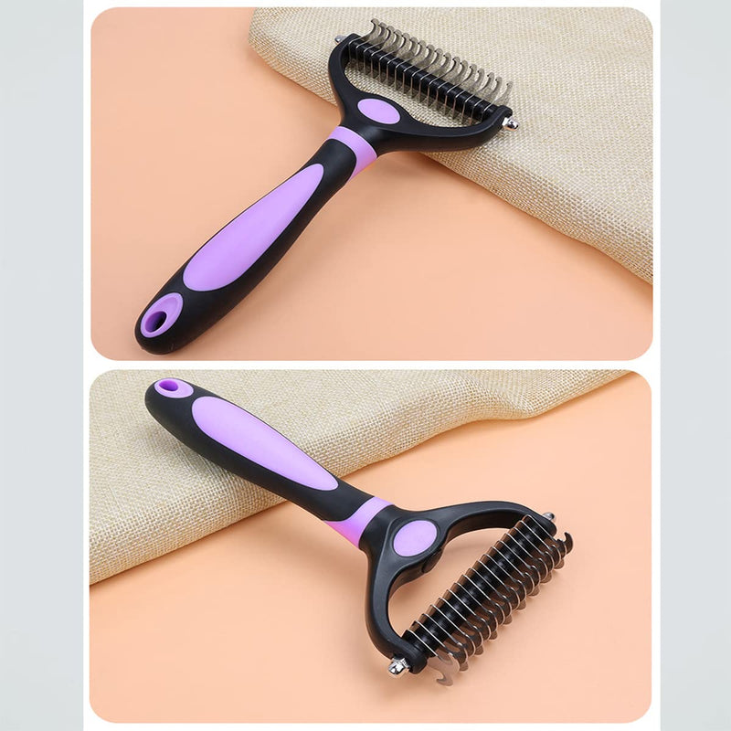 Dokkita dog brush cat brush for long hair undercoat, undercoat brush 17+9 rake side, undercoat comb removes undercoat, knots and tangles, fur brush for small and large dogs and cats purple-1 - PawsPlanet Australia