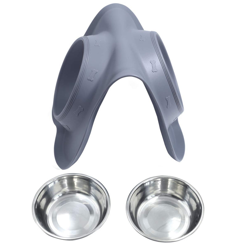 Vivaglory Dog Bowls Stainless Steel Water and Food Feeder with Non Spill Skid Resistant Silicone Mat for Pets Puppy Small Medium Dogs 13½ oz ea. Gray - PawsPlanet Australia